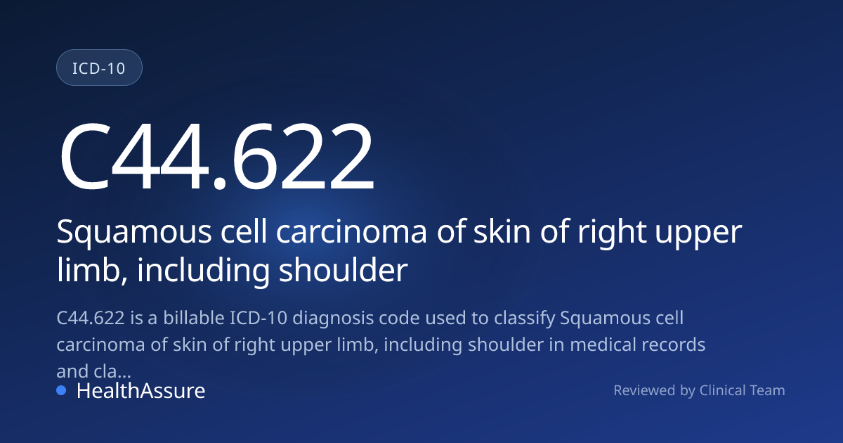ICD-10 Code C44.622 for Squamous cell carcinoma of skin of right upper ...