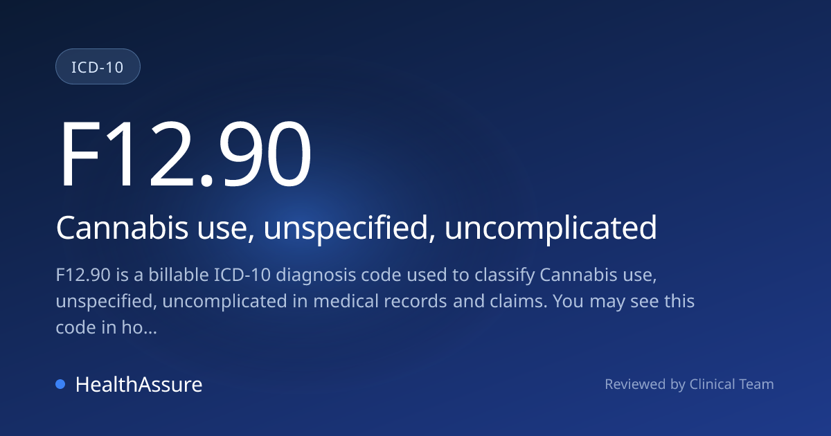 ICD-10 Code F12.90 for Cannabis use, unspecified, uncomplicated ...