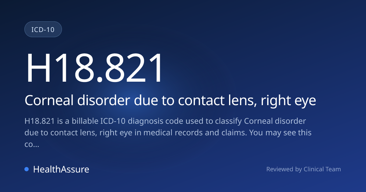 ICD-10 Code H18.821 for Corneal disorder due to contact lens, right eye ...
