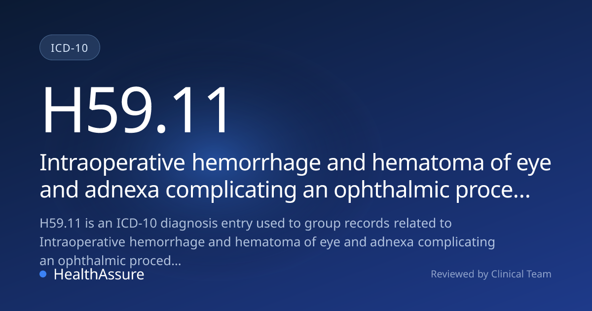 ICD-10 Code H59.11 for Intraoperative hemorrhage and hematoma of eye ...