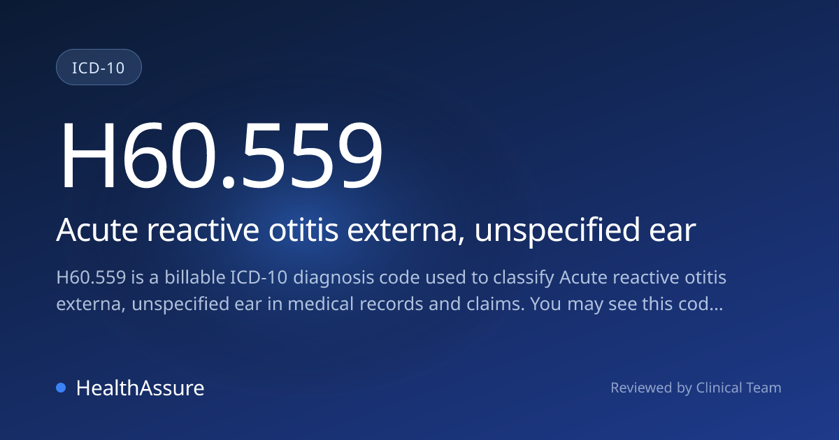ICD-10 Code H60.559 for Acute reactive otitis externa, unspecified ear ...