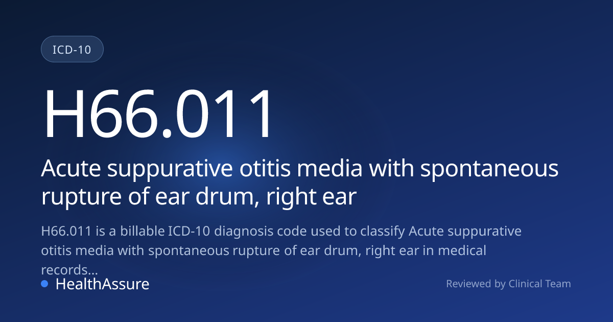 ICD-10 Code H66.011 for Acute suppurative otitis media with spontaneous ...