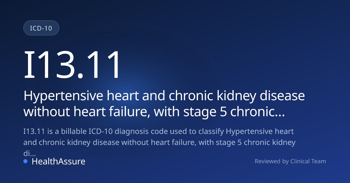 ICD-10 Code I13.11 for Hypertensive heart and chronic kidney disease ...
