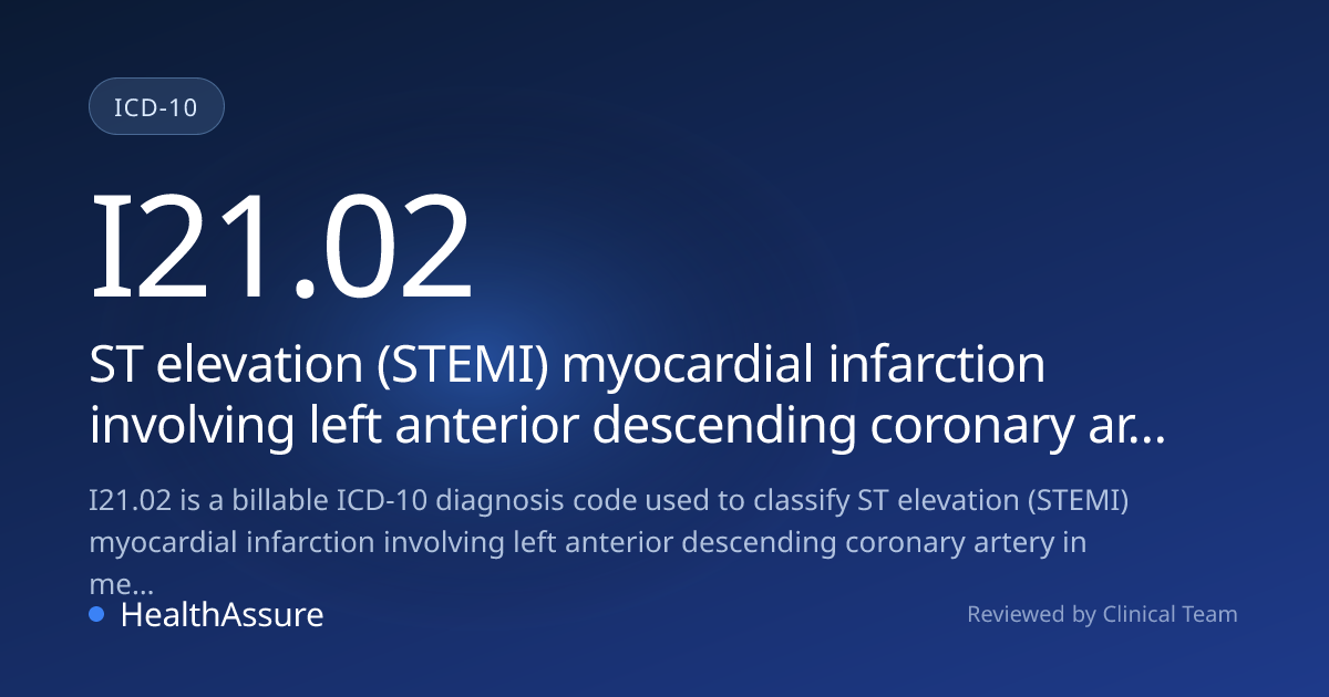 ICD-10 Code I21.02 for ST elevation (STEMI) myocardial infarction ...