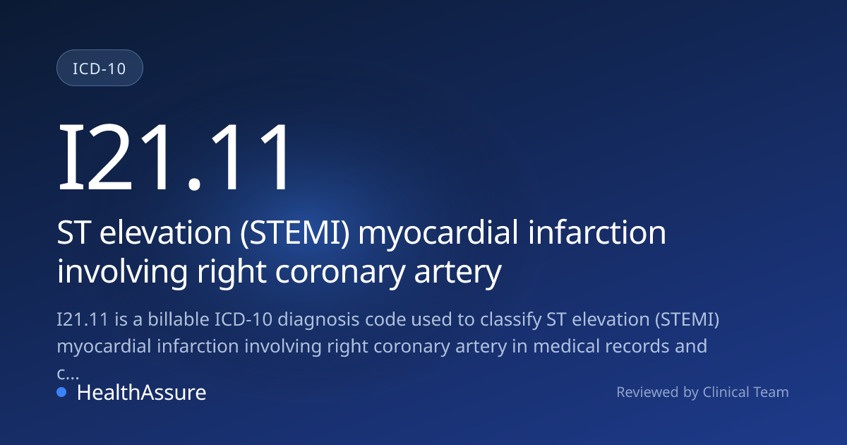 ICD-10 Code I21.11 for ST elevation (STEMI) myocardial infarction ...