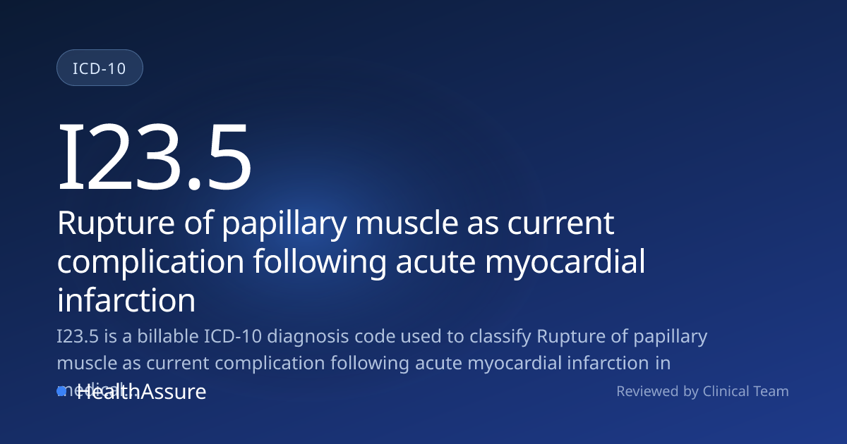 ICD-10 Code I23.5 for Rupture of papillary muscle as current ...