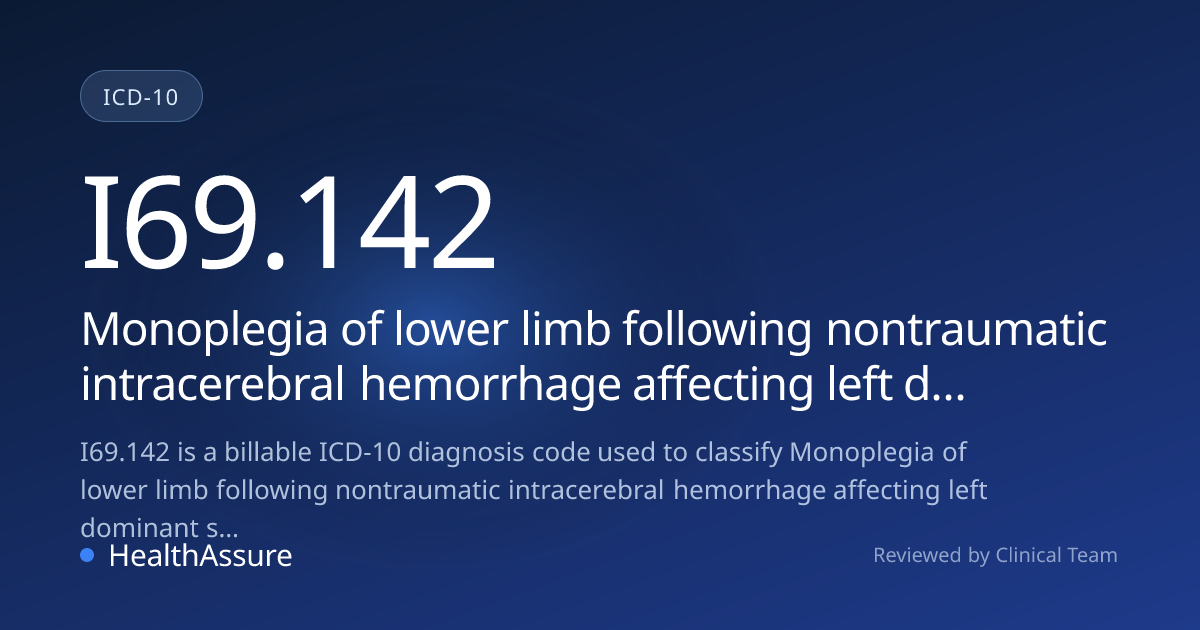 ICD-10 Code I69.142 for Monoplegia of lower limb following nontraumatic ...