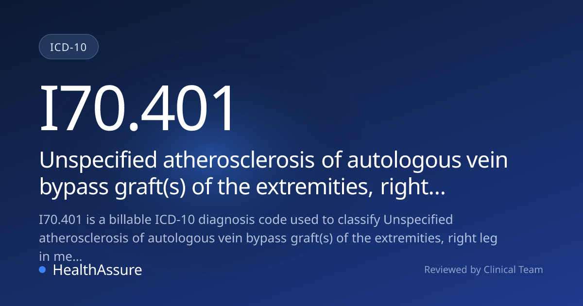 ICD-10 Code I70.401 for Unspecified atherosclerosis of autologous vein ...