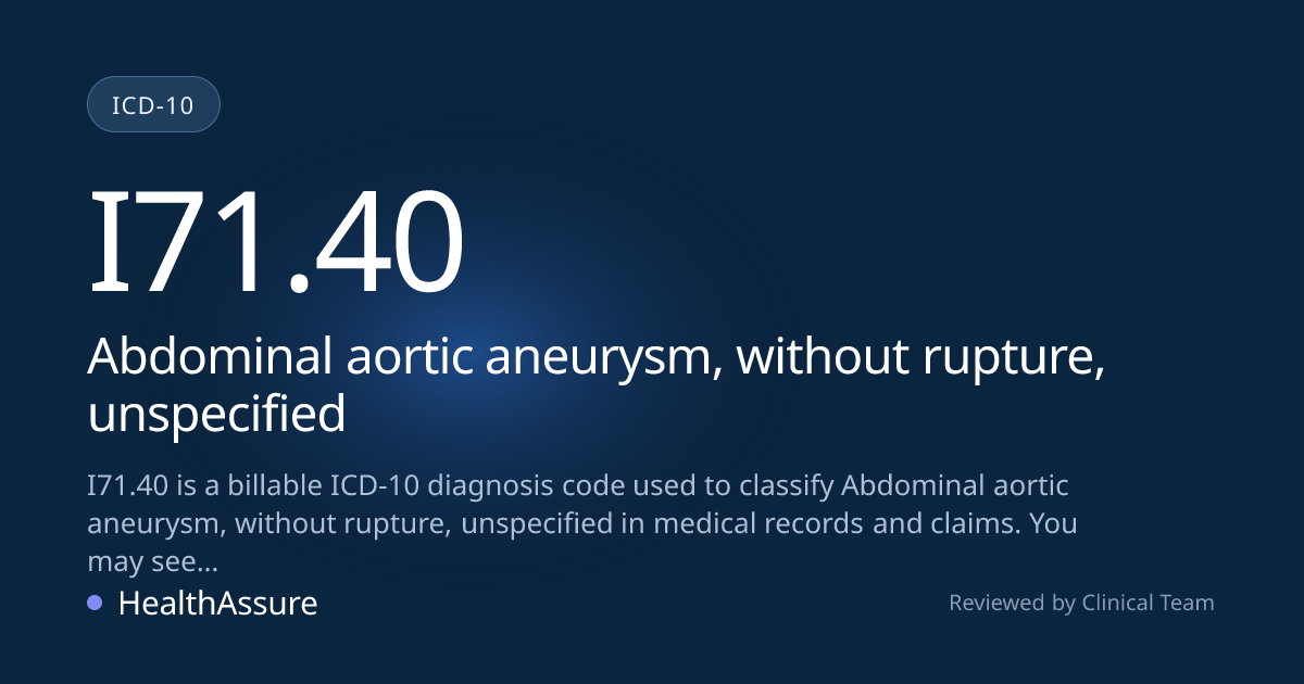 ICD-10 Code I71.40 for Abdominal aortic aneurysm, without rupture ...