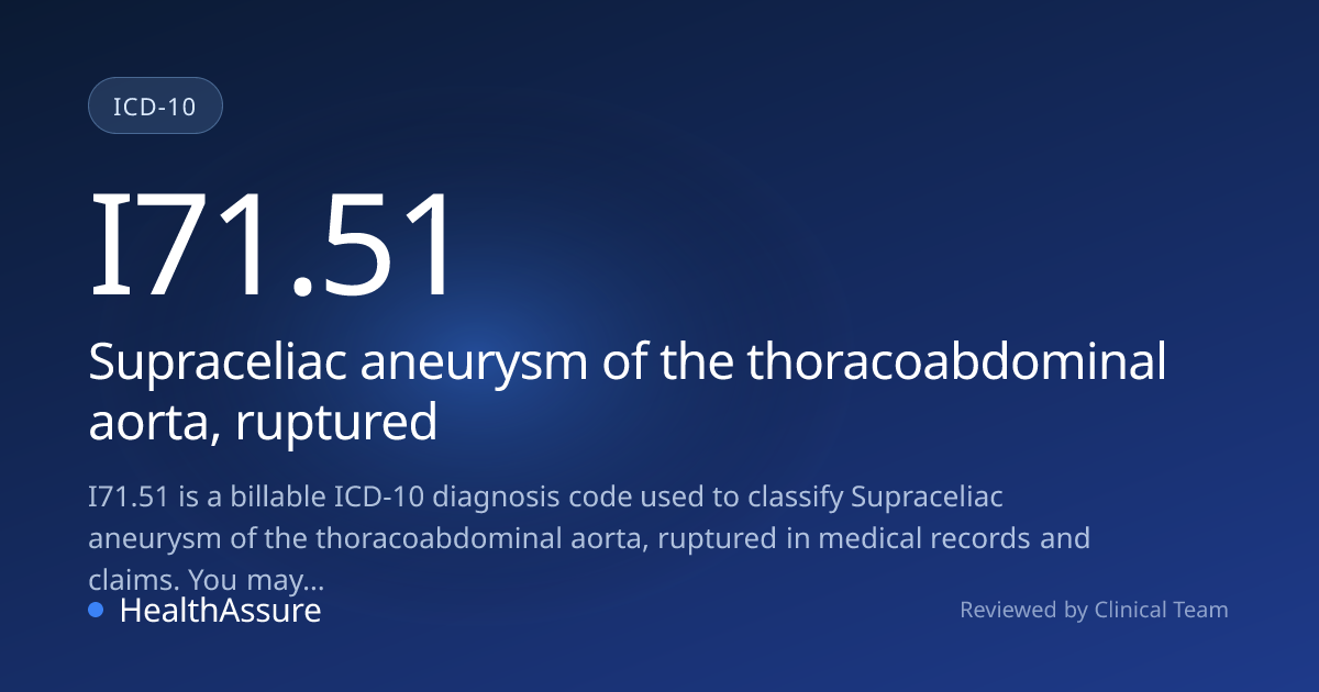 ICD-10 Code I71.51 for Supraceliac aneurysm of the thoracoabdominal ...