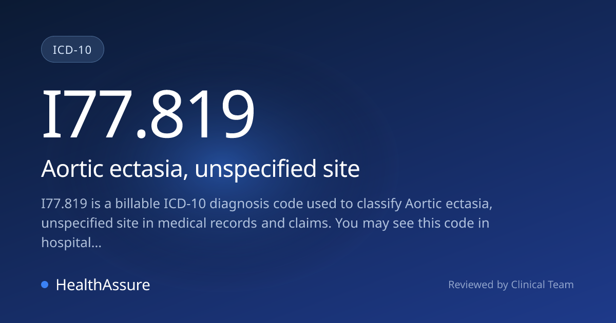 ICD-10 Code I77.819 for Aortic ectasia, unspecified site | HealthAssure