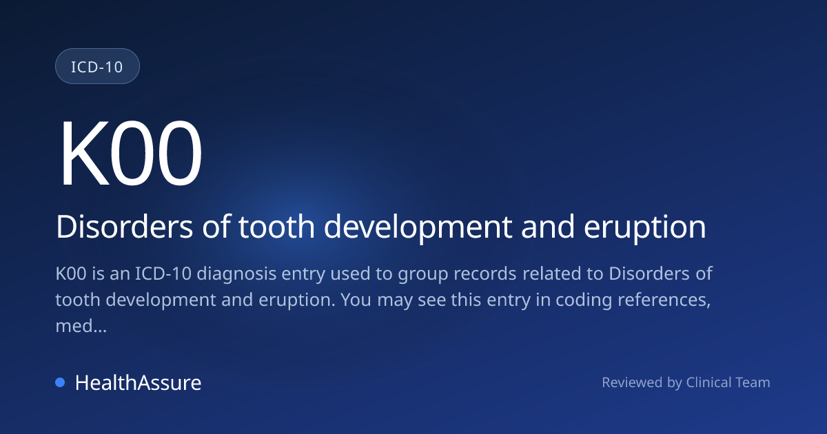ICD-10 Code K00 for Disorders of tooth development and eruption ...