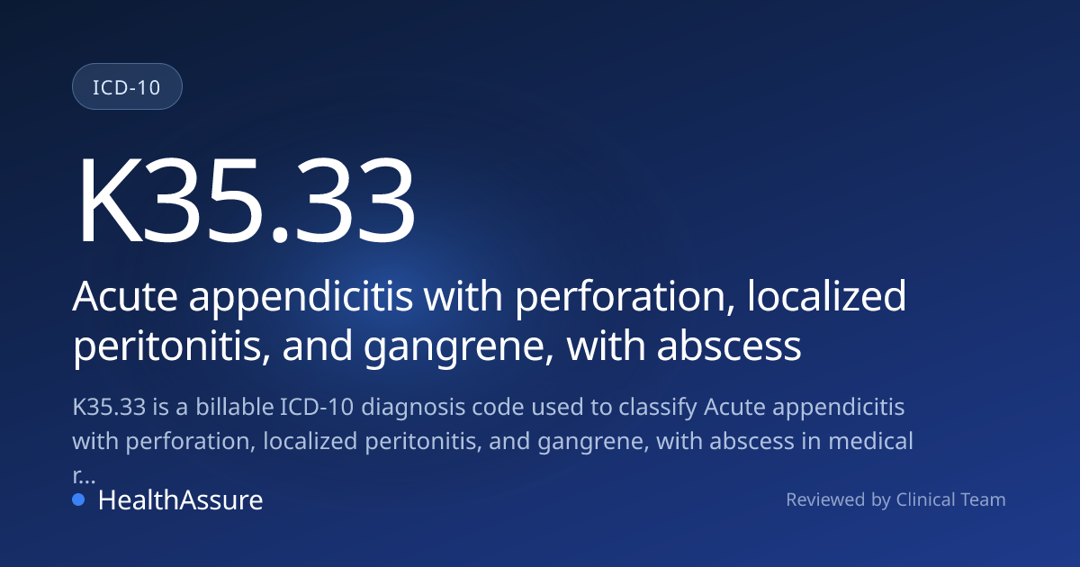 ICD-10 Code K35.33 for Acute appendicitis with perforation, localized ...