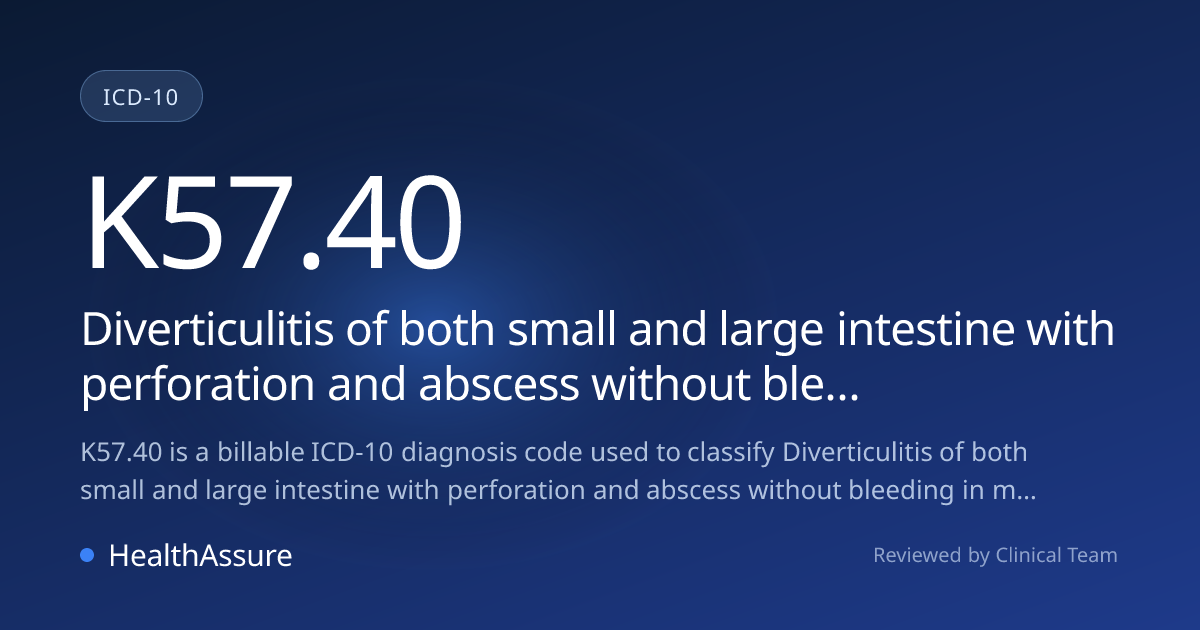ICD-10 Code K57.40 for Diverticulitis of both small and large intestine ...