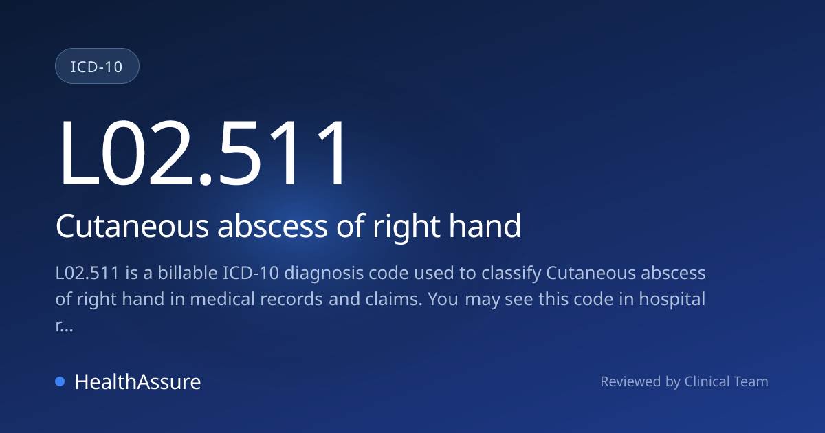 ICD-10 Code L02.511 for Cutaneous abscess of right hand | HealthAssure