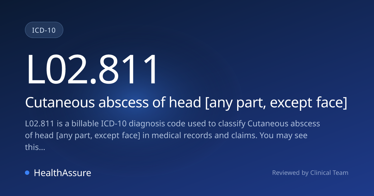 ICD-10 Code L02.811 for Cutaneous abscess of head [any part, except ...