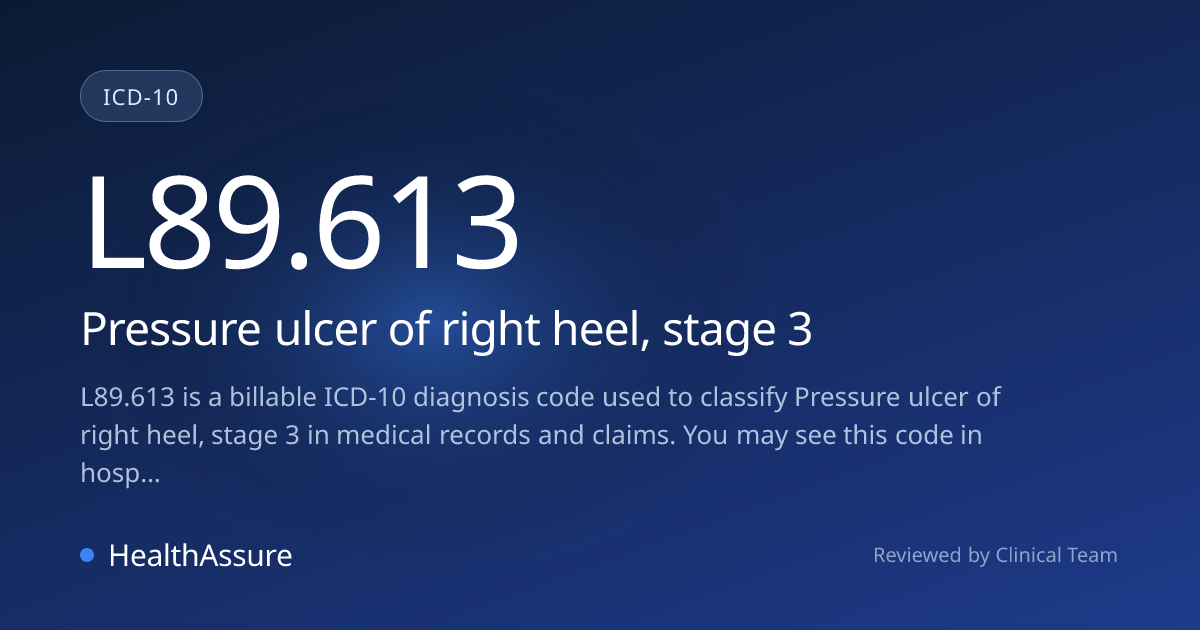 ICD-10 Code L89.613 for Pressure ulcer of right heel, stage 3 ...