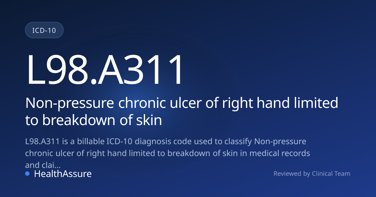 ICD-10 Code L98.A311 for Non-pressure chronic ulcer of right hand ...