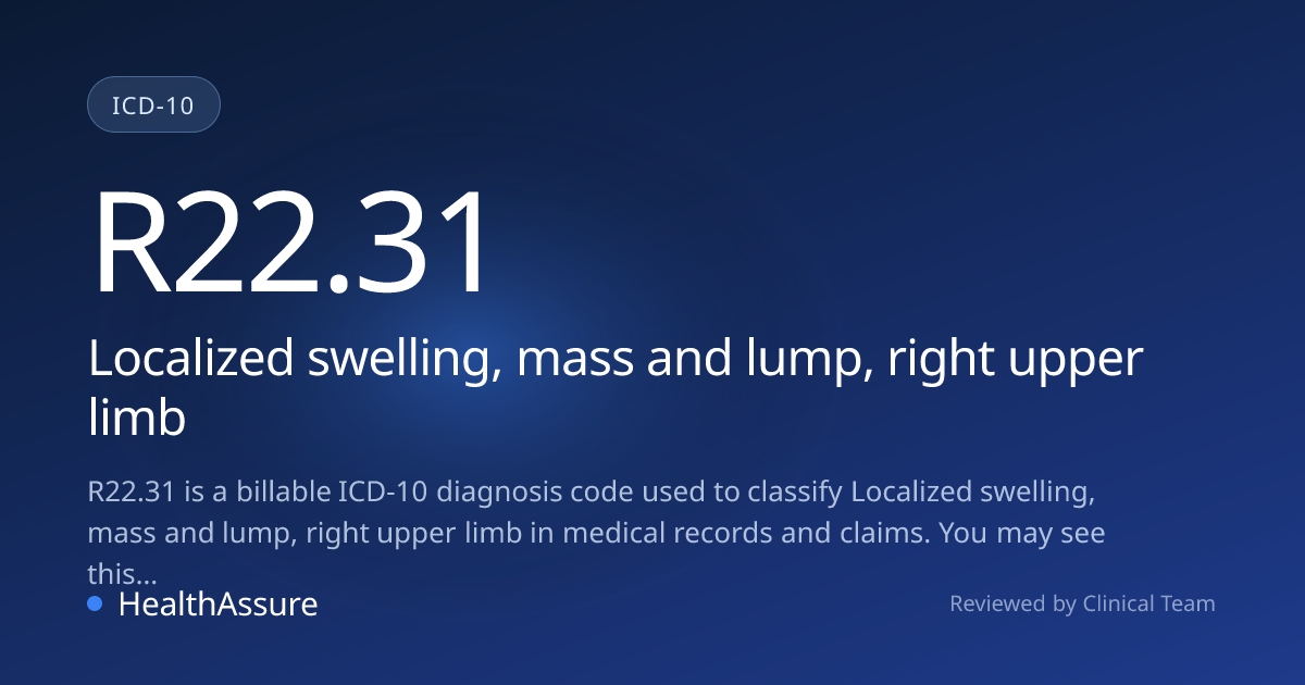 ICD-10 Code R22.31 for Localized swelling, mass and lump, right upper ...