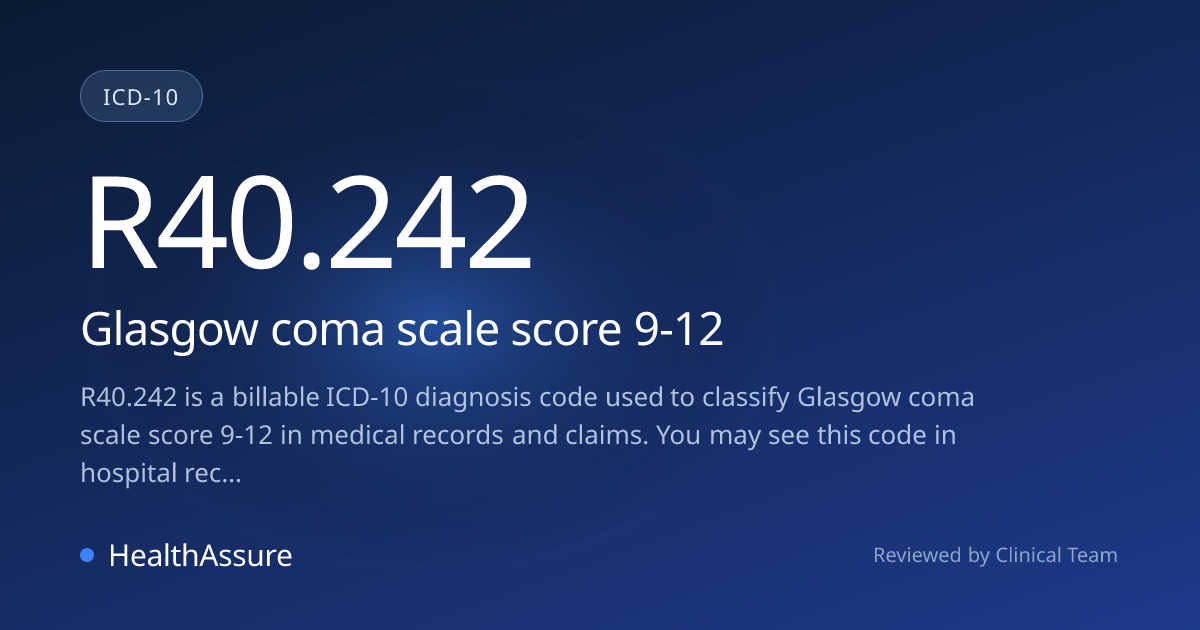 ICD-10 Code R40.242 for Glasgow coma scale score 9-12 | HealthAssure