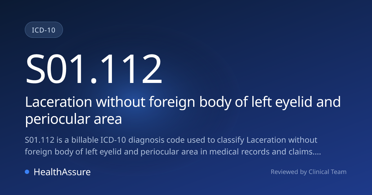 ICD-10 Code S01.112 for Laceration without foreign body of left eyelid ...