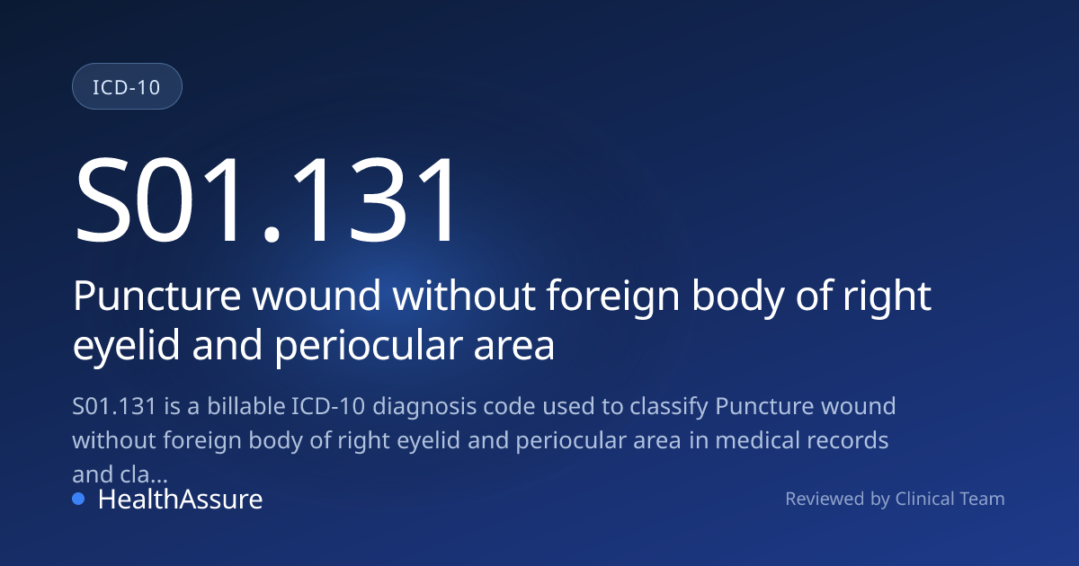 ICD-10 Code S01.131 for Puncture wound without foreign body of right ...