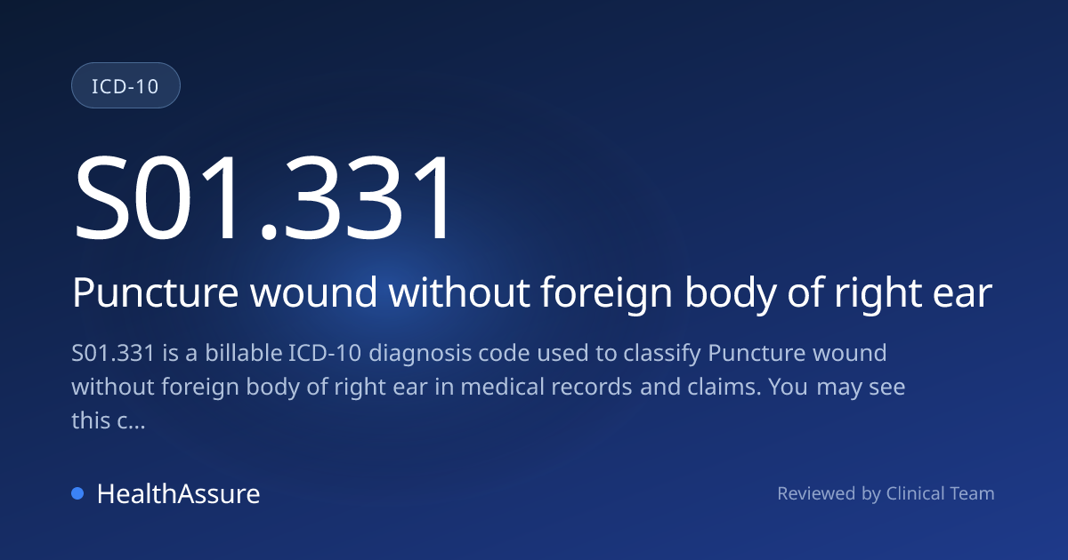 ICD-10 Code S01.331 for Puncture wound without foreign body of right ...