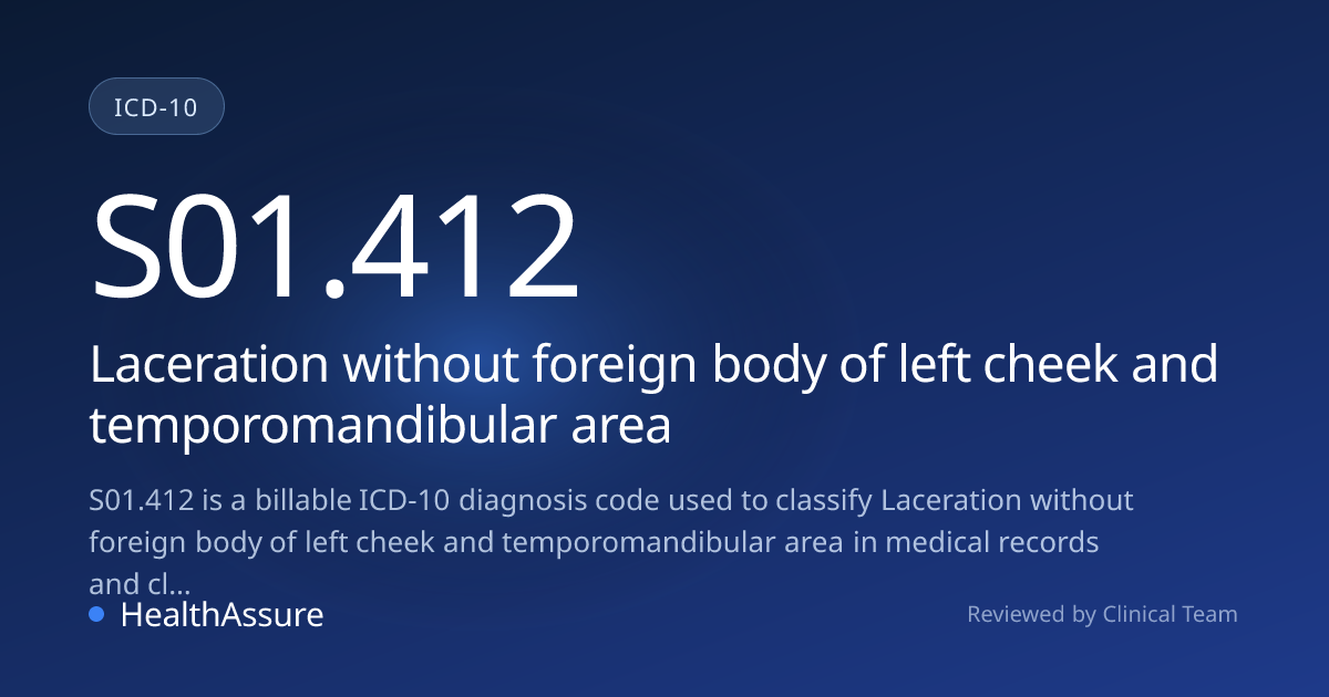 ICD-10 Code S01.412 for Laceration without foreign body of left cheek ...