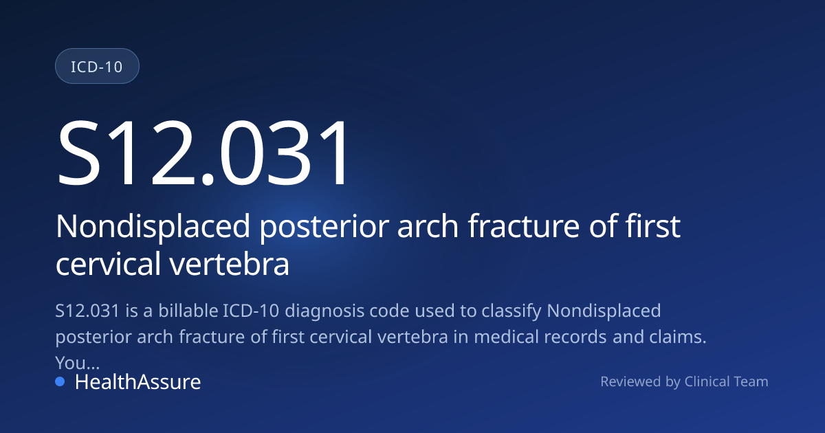 ICD-10 Code S12.031 for Nondisplaced posterior arch fracture of first ...