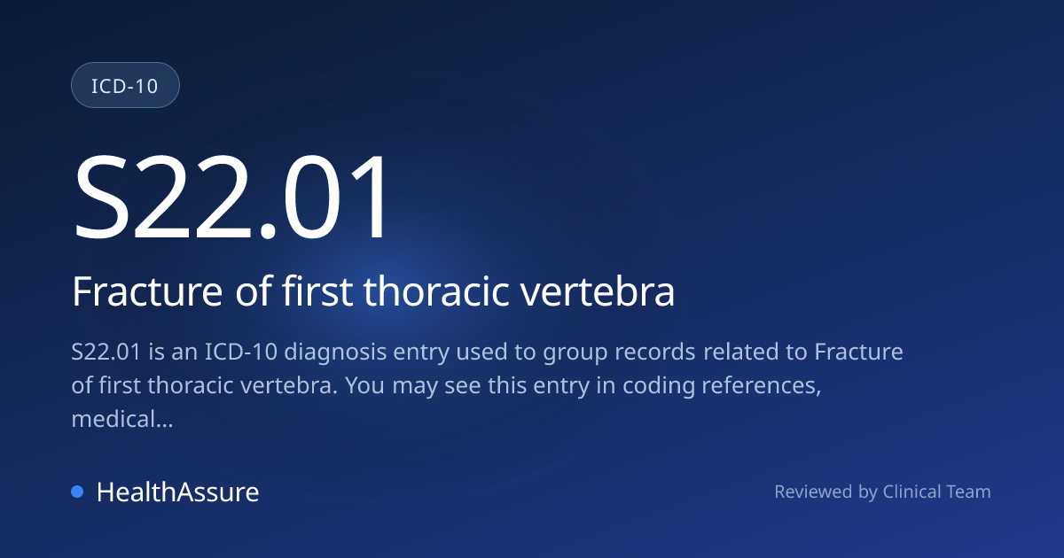 ICD-10 Code S22.01 for Fracture of first thoracic vertebra | HealthAssure
