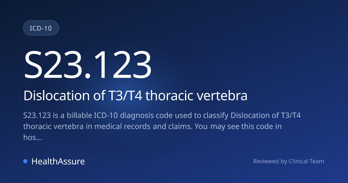 ICD-10 Code S23.123 for Dislocation of T3/T4 thoracic vertebra ...