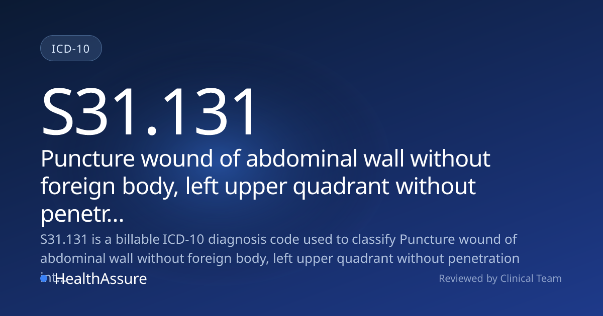 ICD-10 Code S31.131 for Puncture wound of abdominal wall without ...