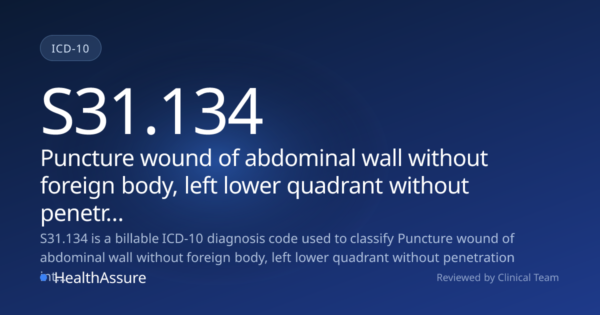ICD-10 Code S31.134 for Puncture wound of abdominal wall without ...