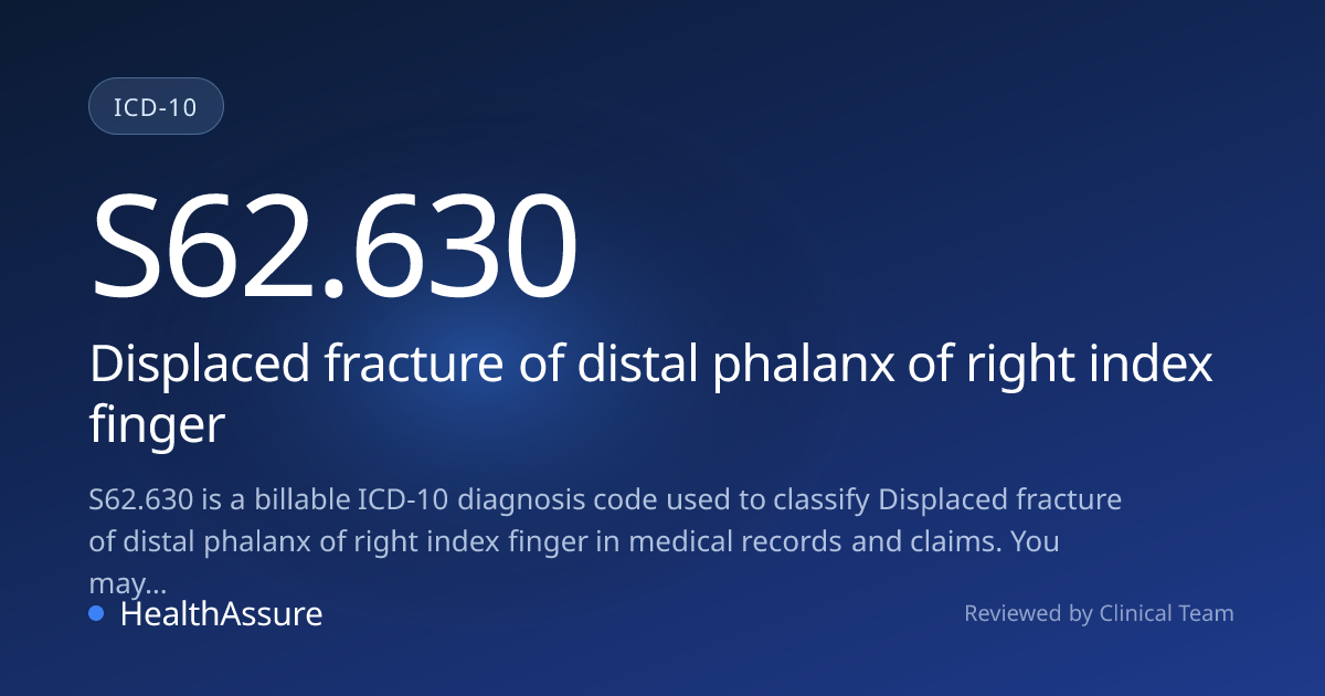 ICD-10 Code S62.630 for Displaced fracture of distal phalanx of right ...