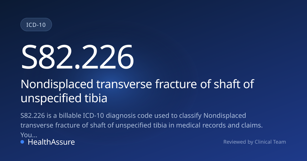 ICD-10 Code S82.226 for Nondisplaced transverse fracture of shaft of ...