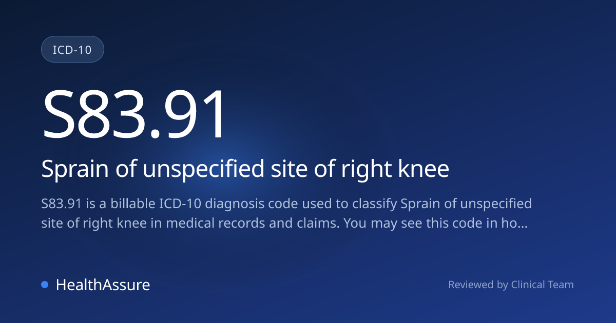ICD-10 Code S83.91 for Sprain of unspecified site of right knee ...