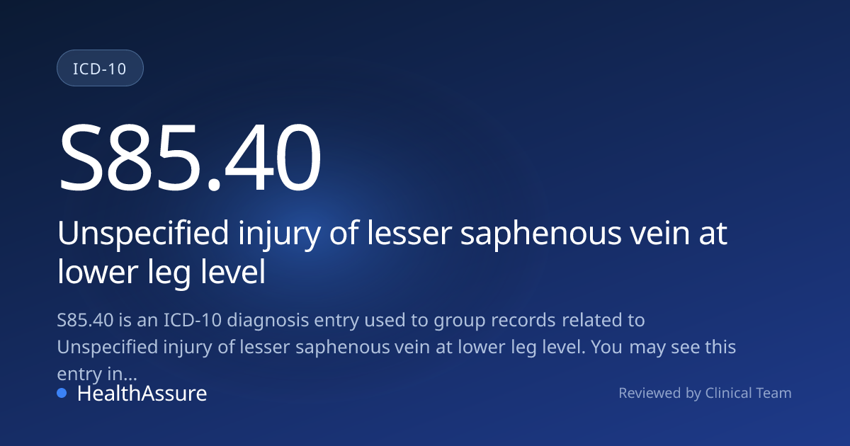 ICD-10 Code S85.40 for Unspecified injury of lesser saphenous vein at ...