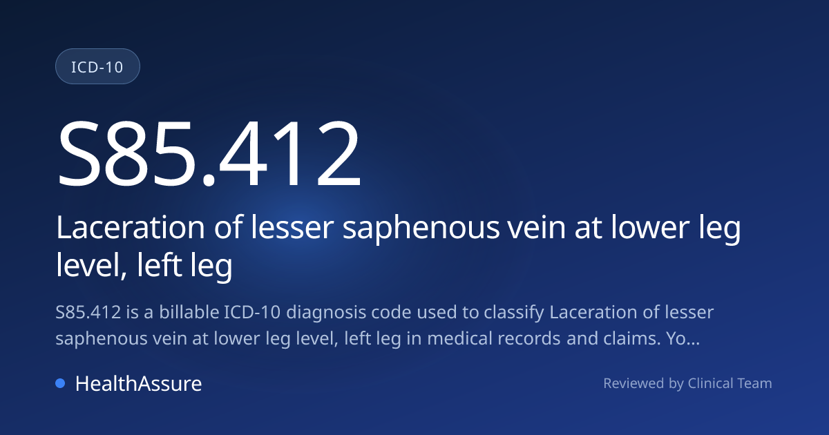 ICD-10 Code S85.412 for Laceration of lesser saphenous vein at lower ...