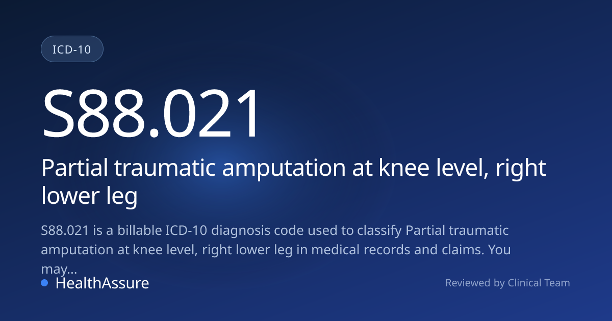 ICD-10 Code S88.021 for Partial traumatic amputation at knee level ...