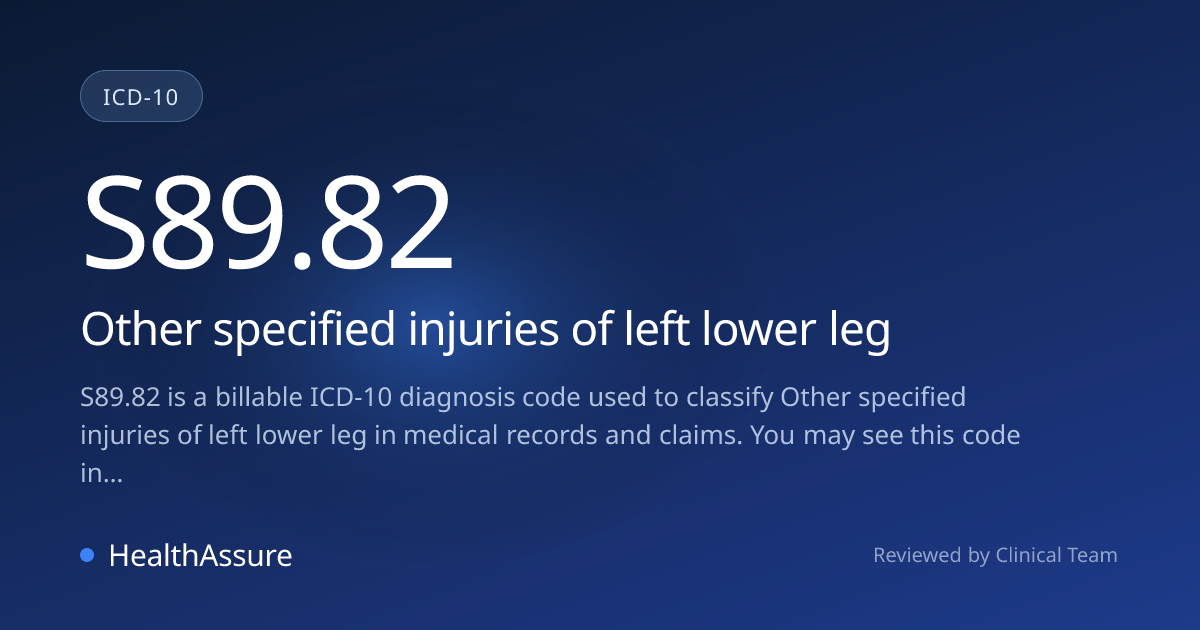 ICD-10 Code S89.82 for Other specified injuries of left lower leg ...