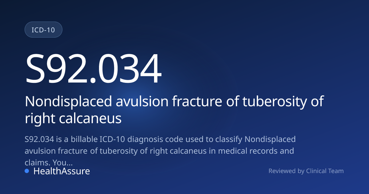 ICD-10 Code S92.034 for Nondisplaced avulsion fracture of tuberosity of ...