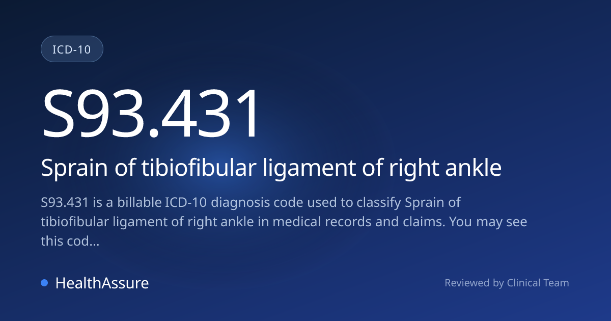 ICD-10 Code S93.431 for Sprain of tibiofibular ligament of right ankle ...