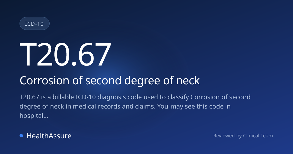 ICD-10 Code T20.67 for Corrosion of second degree of neck | HealthAssure