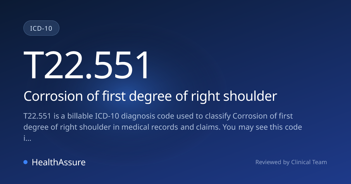 ICD-10 Code T22.551 for Corrosion of first degree of right shoulder ...