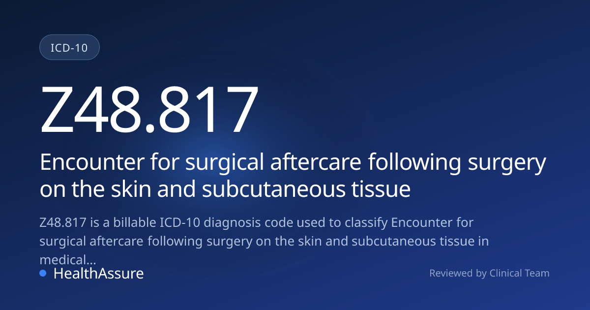 ICD-10 Code Z48.817 for Encounter for surgical aftercare following ...