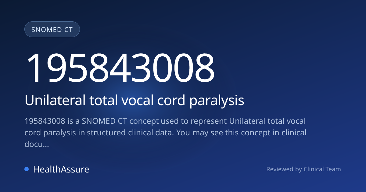 SNOMED CT 195843008 | Unilateral total vocal cord paralysis | HealthAssure
