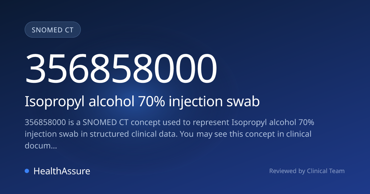 SNOMED CT 356858000 | Isopropyl alcohol 70% injection swab | HealthAssure
