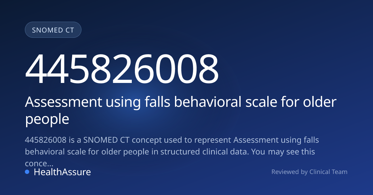 SNOMED CT 445826008 | Assessment using falls behavioral scale for older ...