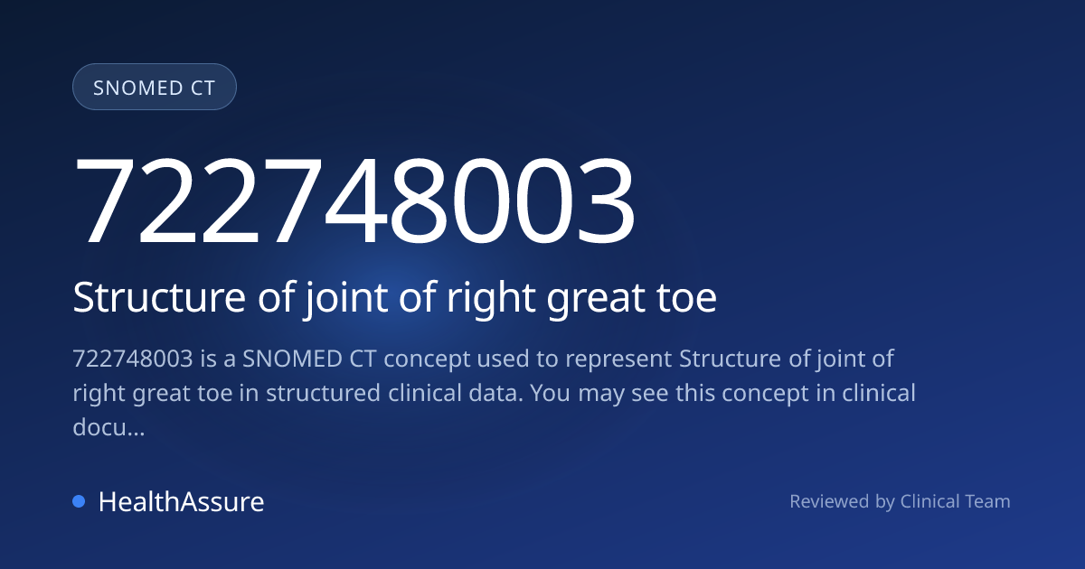 SNOMED CT 722748003 | Structure of joint of right great toe | HealthAssure